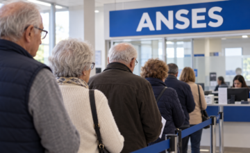 Jubilados esperando en la fila de una sucursal bancaria para cobrar sus haberes.