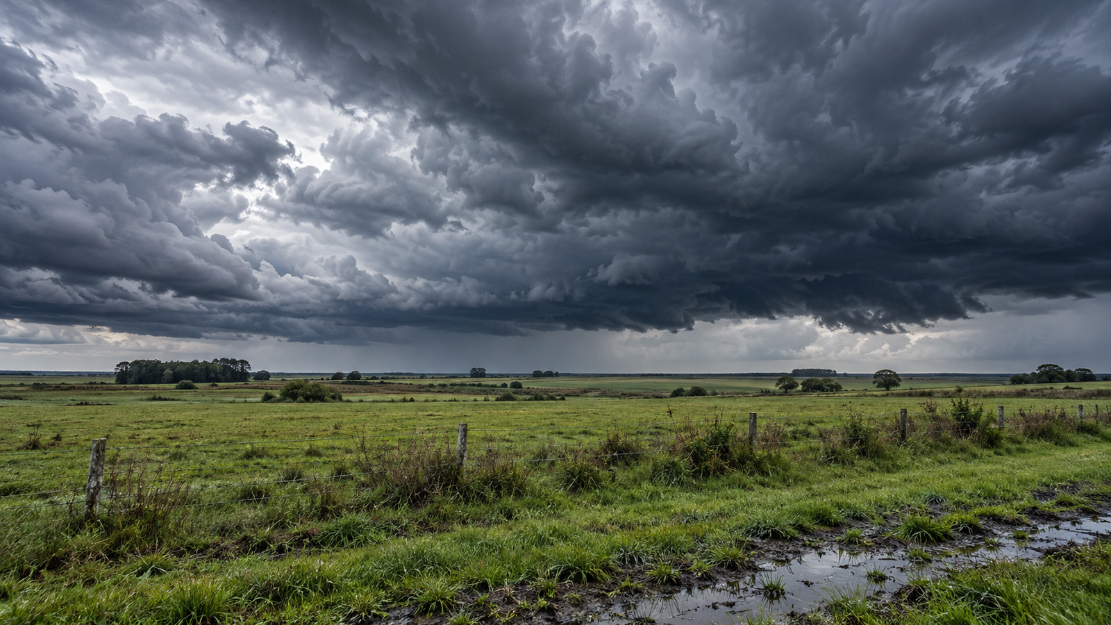 Campo uruguayo bajo un cielo nublado que anticipa lluvias intensas por el fenómeno de El Niño.