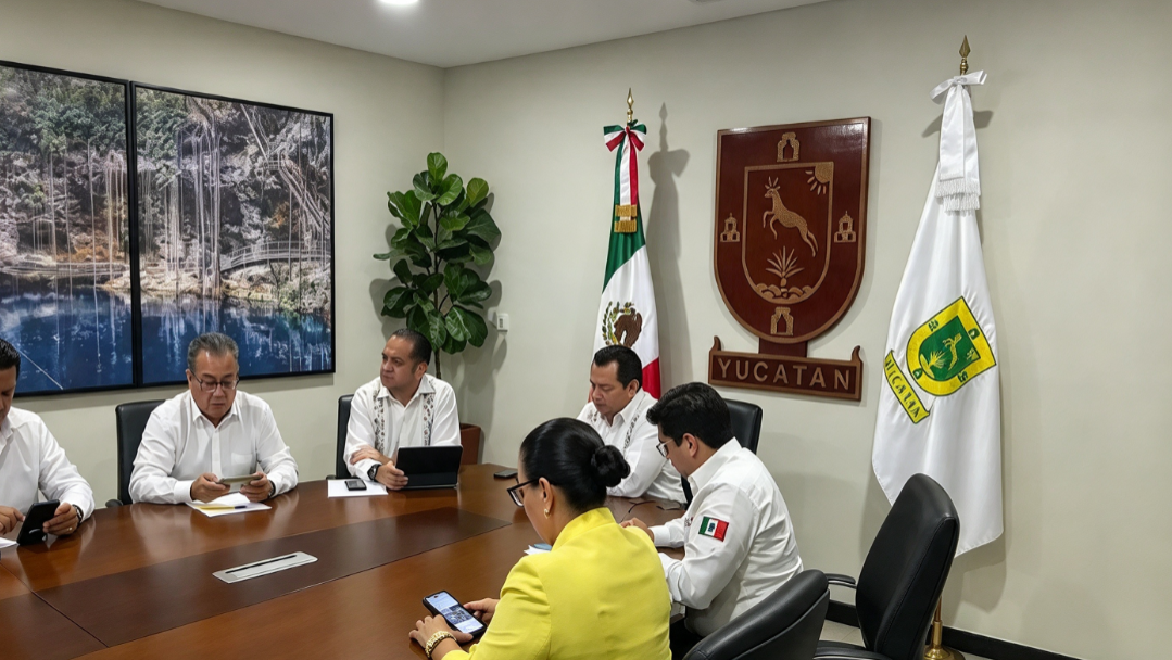 Personal de Protección Civil despejando una vía anegada en la ciudad de Mérida tras las primeras lluvias.