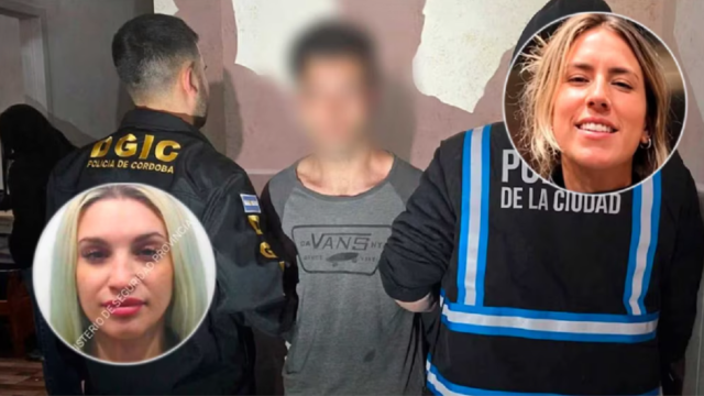 Efectivos policiales trasladando a un detenido esposado hacia una unidad de traslado.