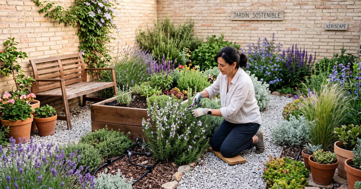 Tendencia de xeriscape en jardinería que reduce el consumo de agua sin afectar la estética