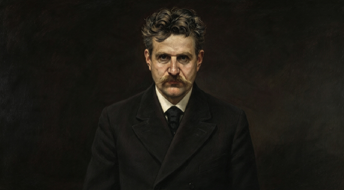 Retrato pictórico al óleo exhibido en la sala de un museo de artes visuales.