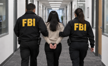 Sello oficial del Buró Federal de Investigaciones en fondo azul y dorado