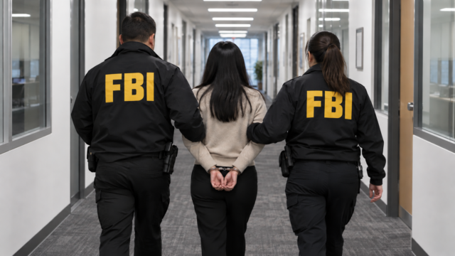 Sello oficial del Buró Federal de Investigaciones en fondo azul y dorado