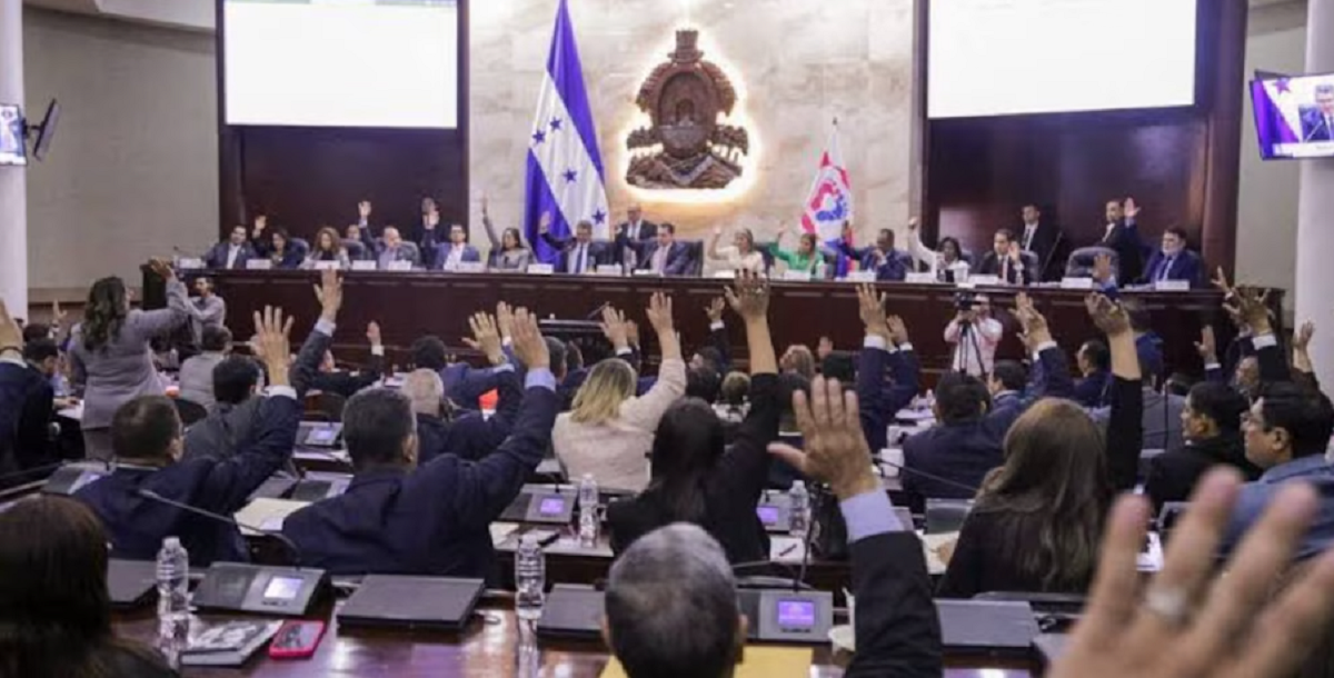Sesión legislativa en el parlamento con diputados votando normas de seguridad.