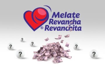 Logotipo oficial del sorteo Melate de la Lotería Nacional sobre fondo de esferas numeradas.