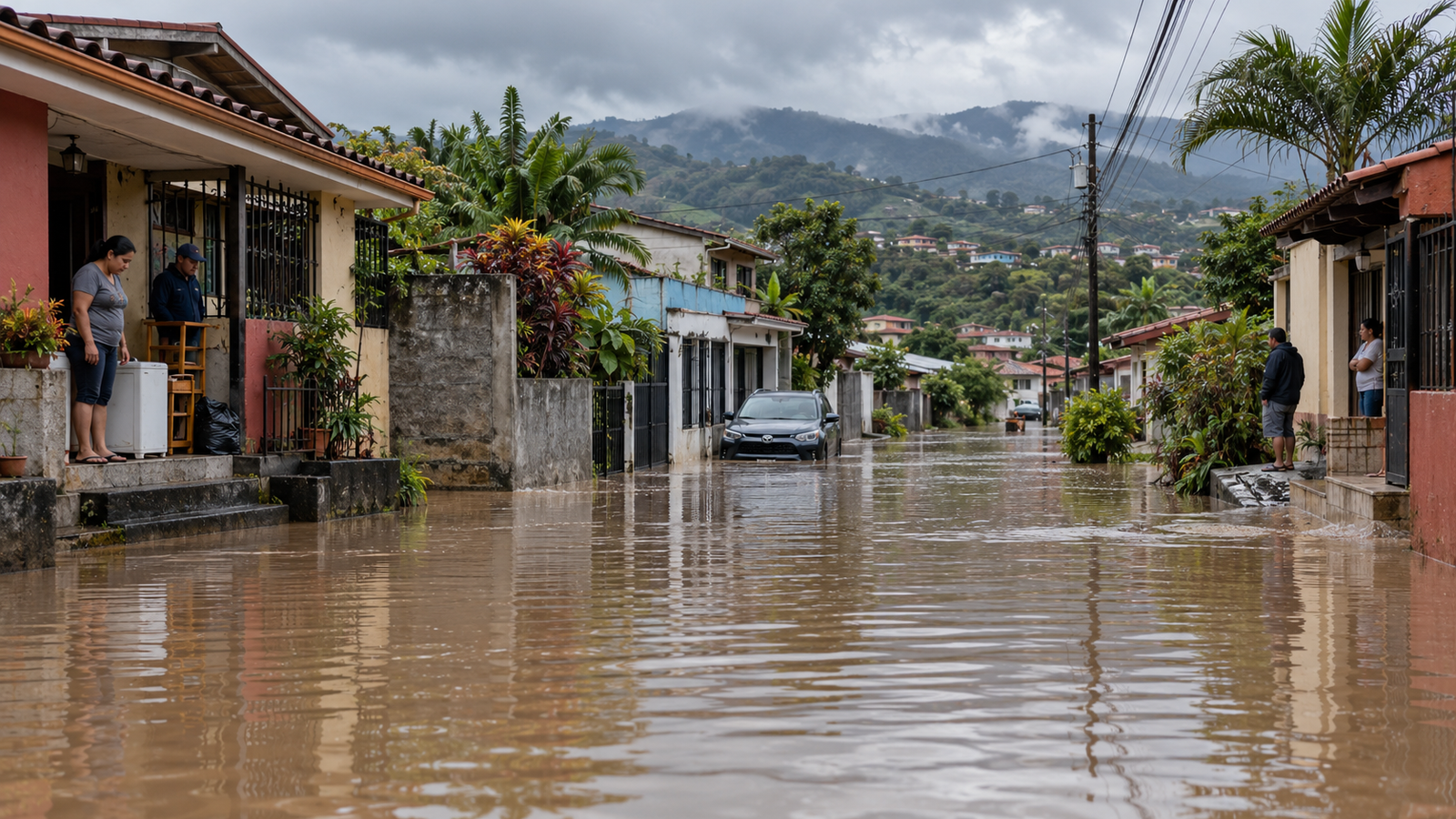 Viviendas afectadas por las inundaciones provocadas por el temporal en Heredia.