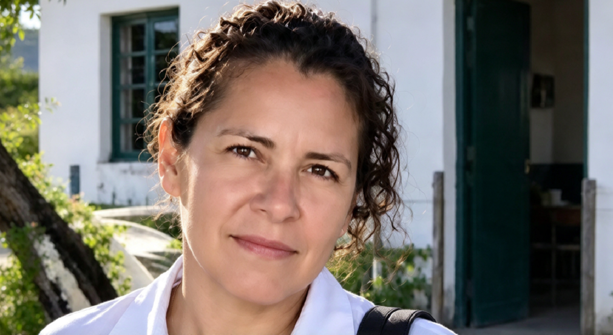 Móvil policial y efectivos de seguridad en un camino vecinal de tierra.