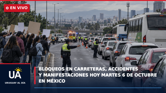Congestión vehicular y patrullas de tránsito en una avenida principal de la Ciudad de México.