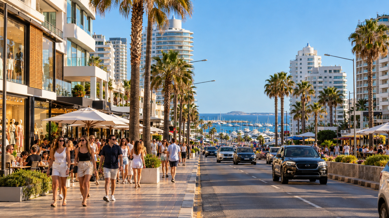 Zona comercial y turística del balneario de Punta del Este.