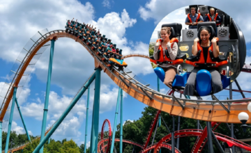 Montaña rusa de Six Flags clausurada con cintas de seguridad en el ingreso.