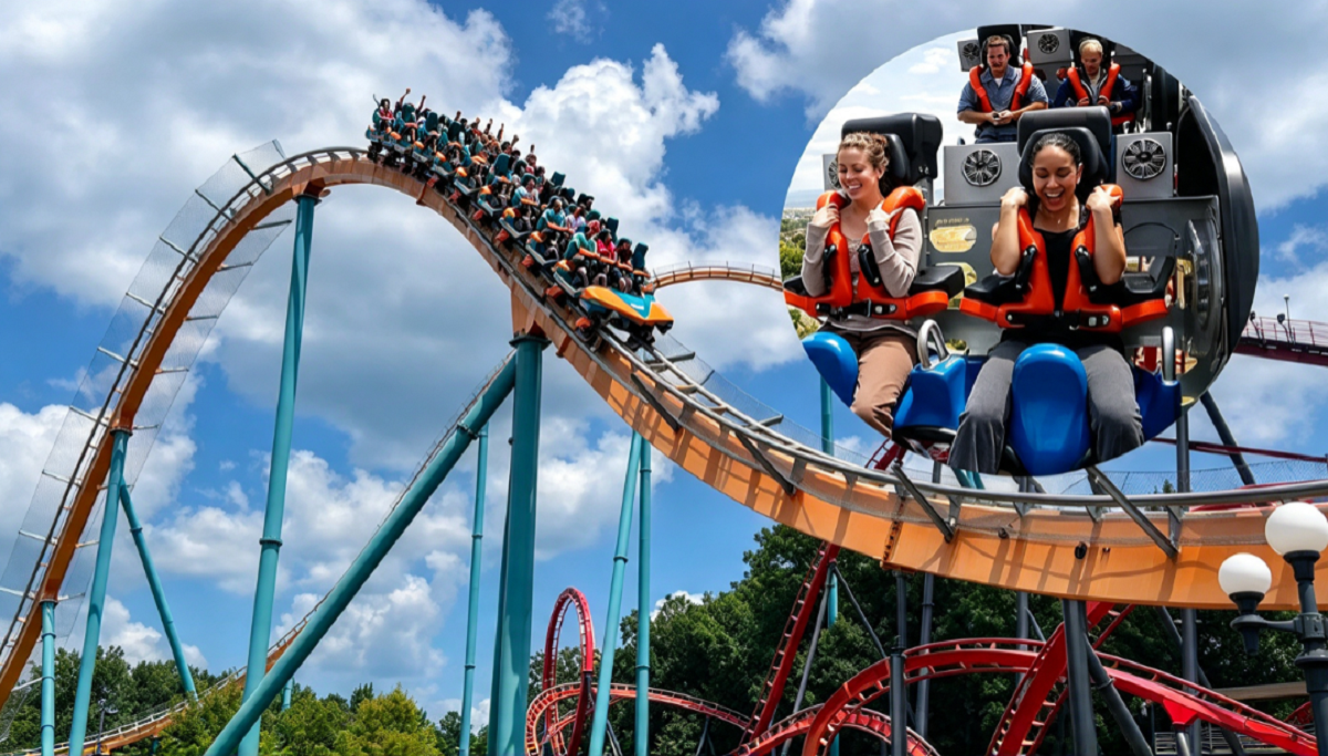 Montaña rusa de Six Flags clausurada con cintas de seguridad en el ingreso.