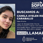 Afiche oficial con la fotografía e información filiatoria de Camila Ayelén Rodríguez Carballo.