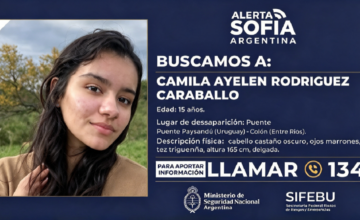 Afiche oficial con la fotografía e información filiatoria de Camila Ayelén Rodríguez Carballo.