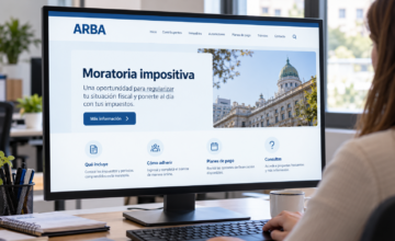 Pantalla de computadora mostrando el sitio web oficial de ARBA para la moratoria impositiva.