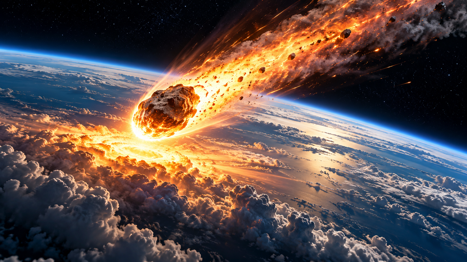 Reconstrucción conceptual del impacto del asteroide en la atmósfera terrestre.