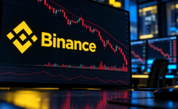 Gráfico bursátil que muestra la caída en la cotización del bitcoin y monedas digitales.