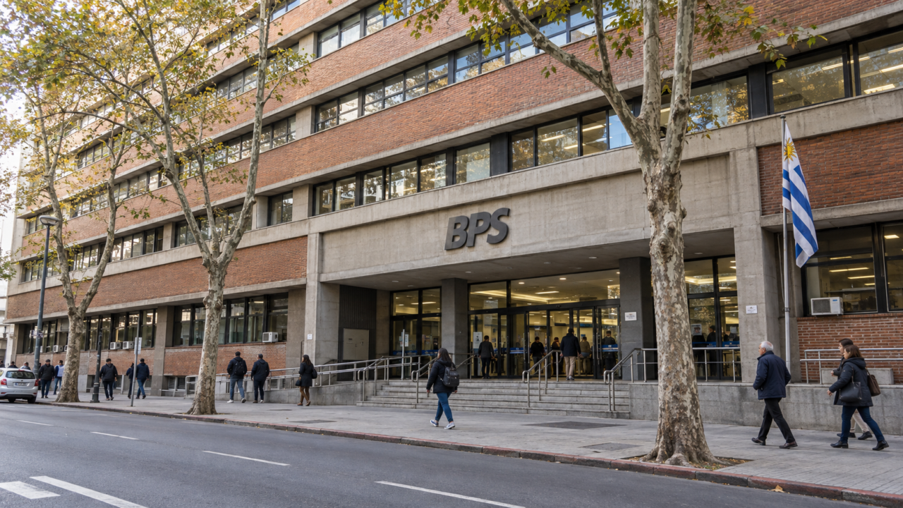 Fachada del Edificio Sede del Banco de Previsión Social en Montevideo.