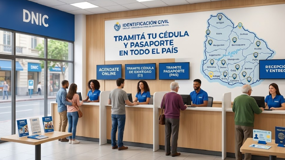Salón de atención al público en una oficina de la Dirección Nacional de Identificación Civil en Uruguay.