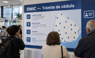 Cartelería institucional de la DNIC con el mapa de sedes para tramitar la cédula en todo el país.