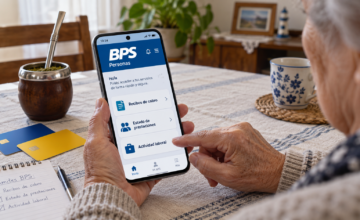 Tarjetas de débito e Instituciones de Dinero Electrónico sobre un smartphone con la app del BPS