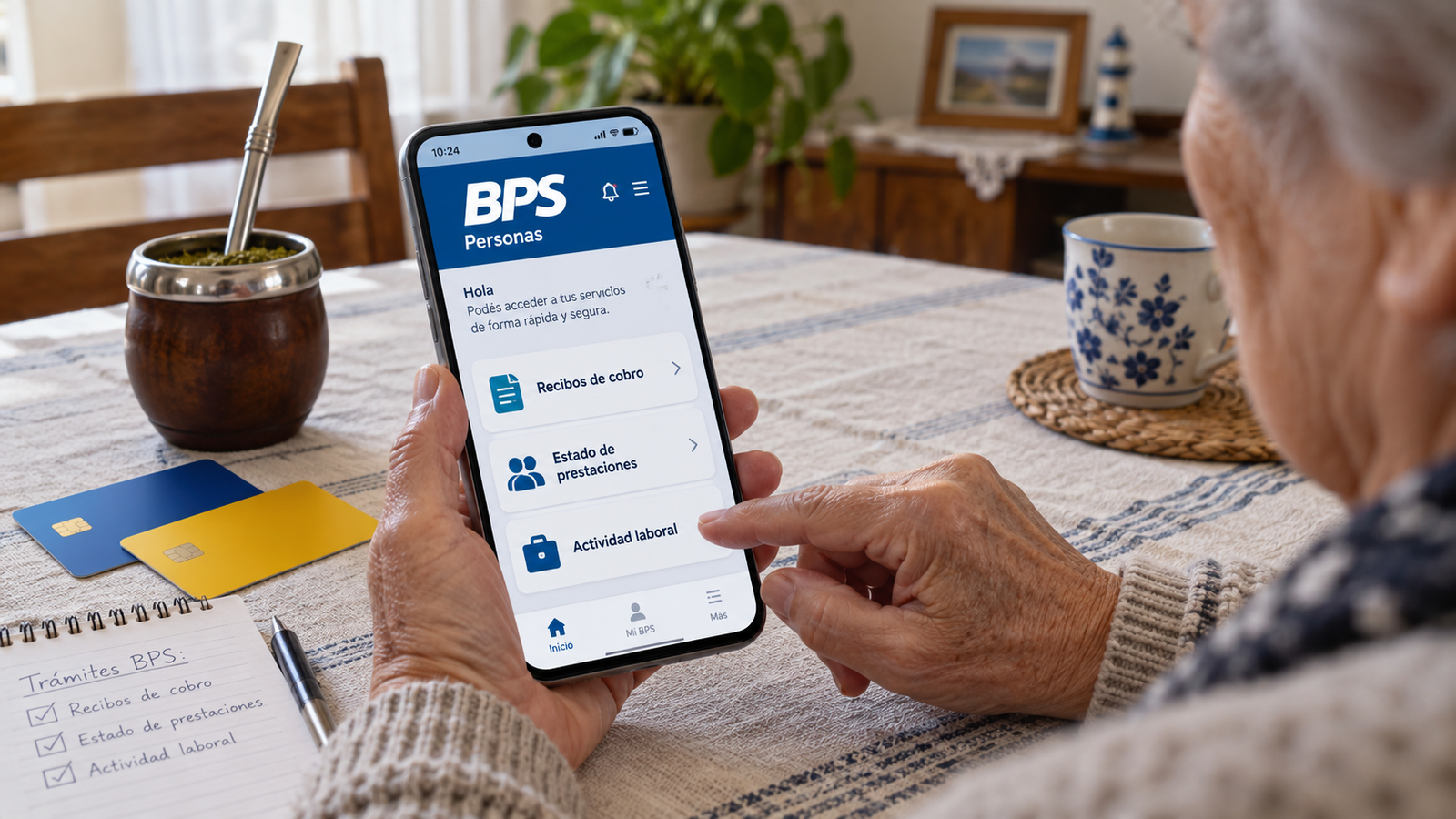 Tarjetas de débito e Instituciones de Dinero Electrónico sobre un smartphone con la app del BPS