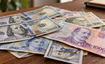 Billetes en dólares y pesos argentinos decomisados durante el procedimiento aduanero en el puente San Martín.