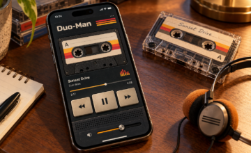 Aplicación Duo-Man simulando un Walkman en un iPhone Duo.