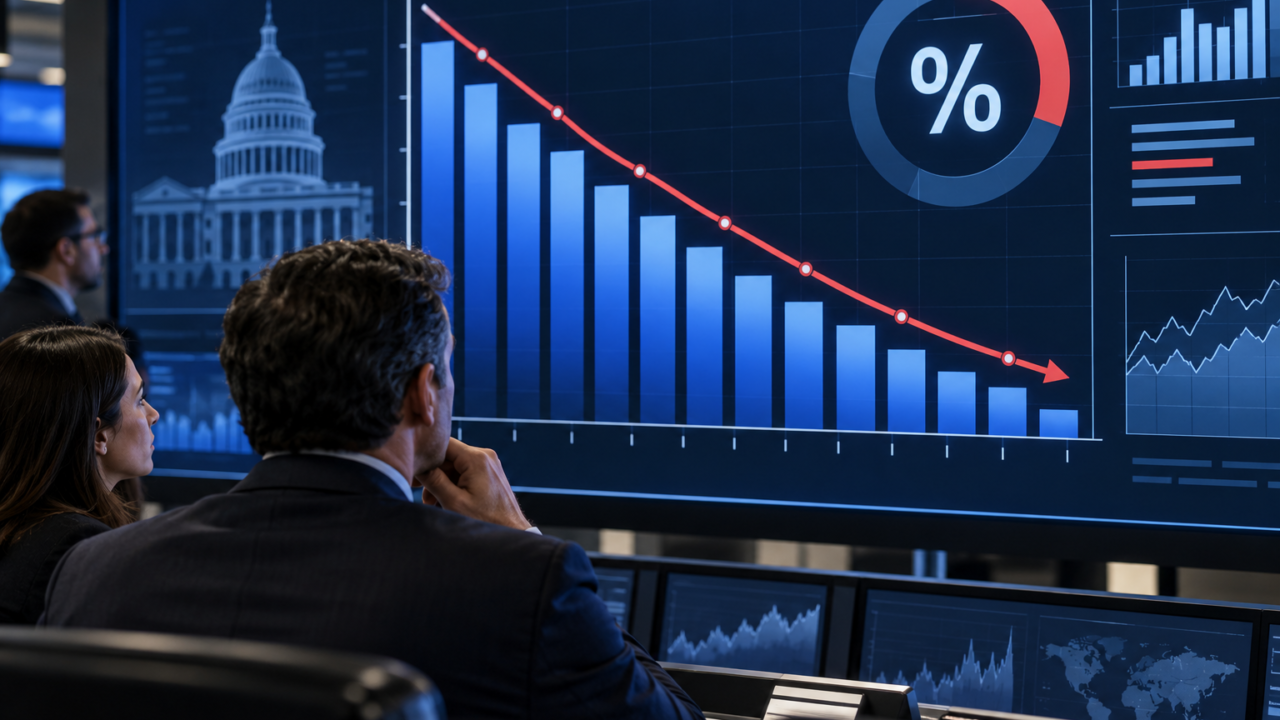 Gráfico financiero en una pantalla mostrando el porcentaje del déficit fiscal sobre el PIB.