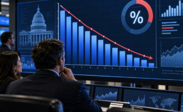 Gráfico financiero en una pantalla mostrando el porcentaje del déficit fiscal sobre el PIB.