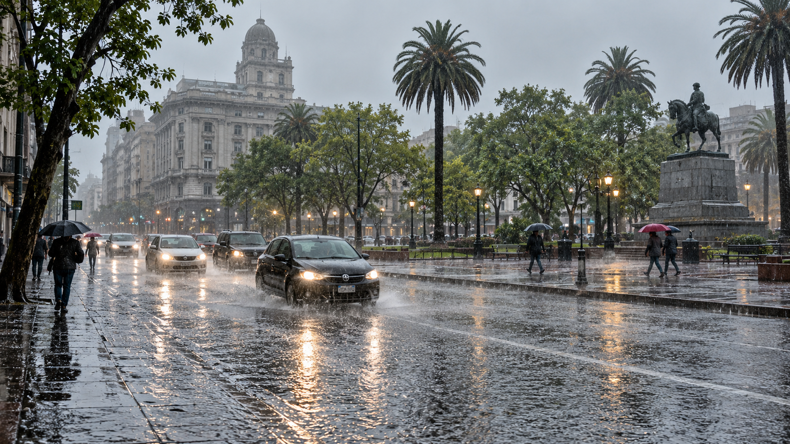 Lluvia intensa cayendo sobre calles y espacios públicos del país.