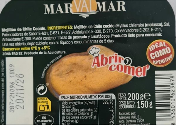 La AESAN advierte sobre la presencia de Listeria en un lote de mejillones cocidos de la marca Marvalmar