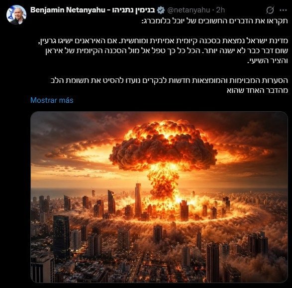 Netanyahu advierte sobre posible «segundo holocausto» y amenaza de ataque nuclear en Tel Aviv antes de las elecciones