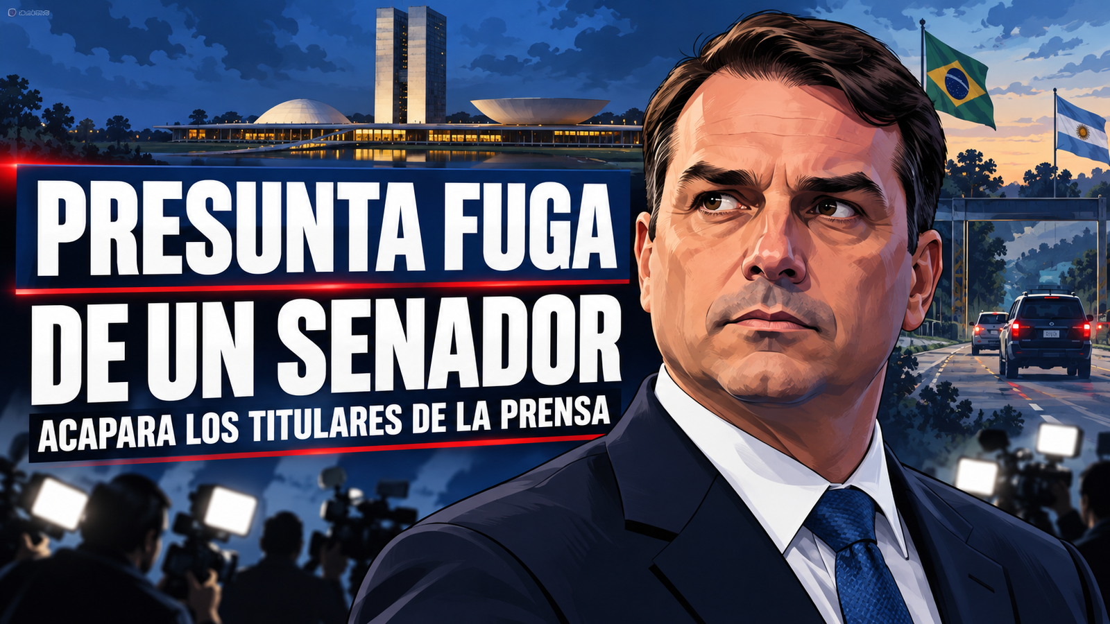 El senador brasileño Flávio Bolsonaro retirándose de un estudio de televisión.