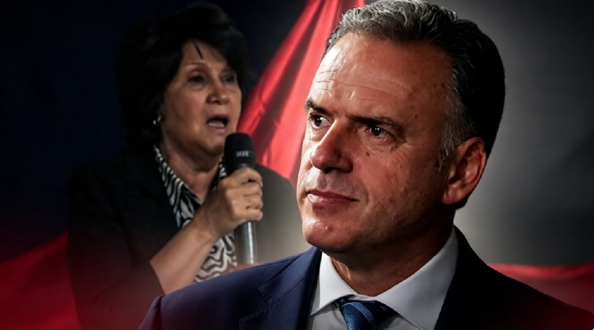 La dirigente política palestina Majida al-Masri en una conferencia pública.