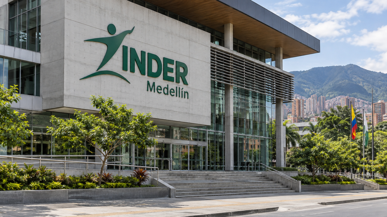 Fachada de la sede del Instituto de Deportes y Recreación (Inder) en Medellín.