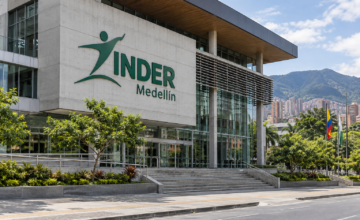 Fachada de la sede del Instituto de Deportes y Recreación (Inder) en Medellín.