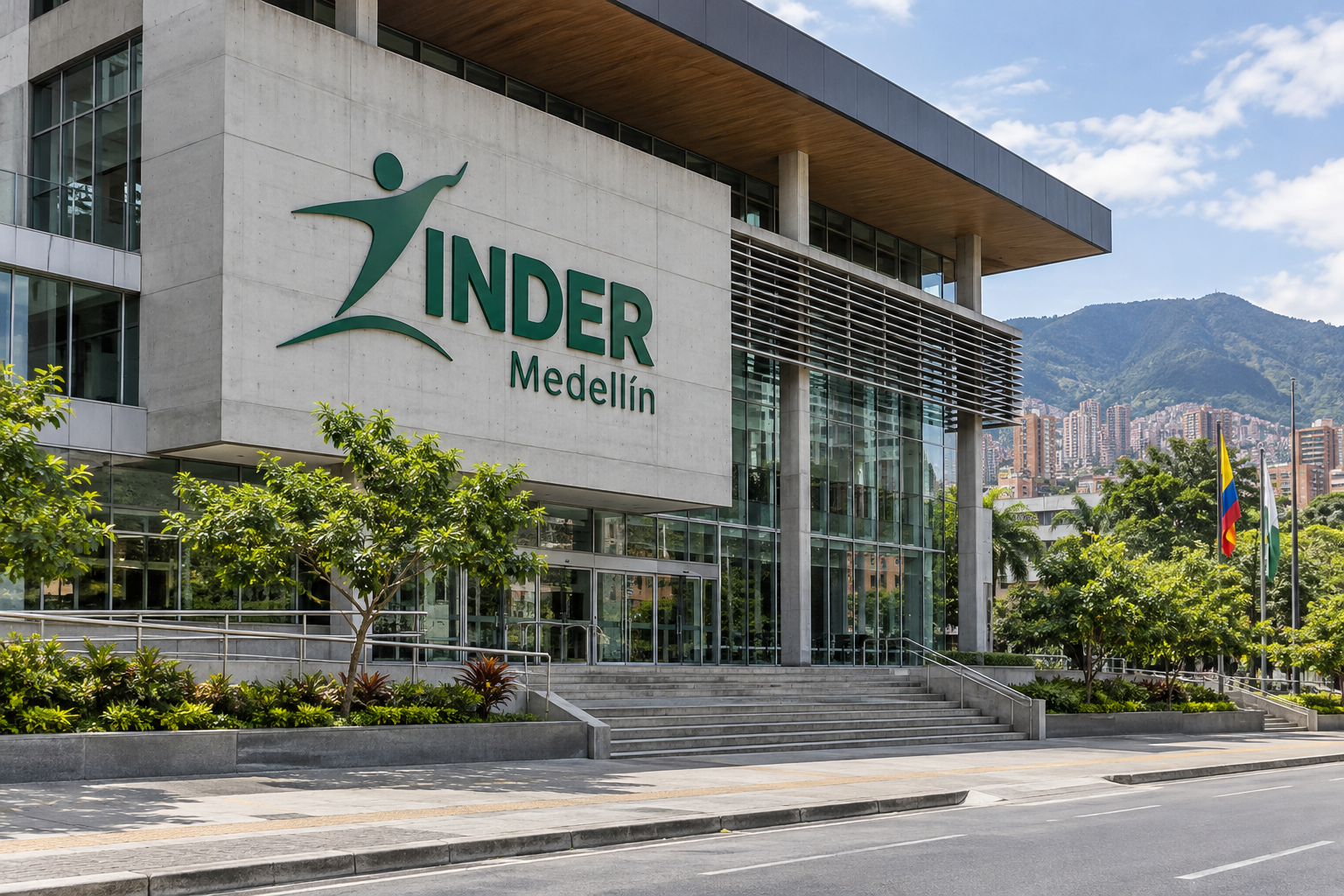 Fachada de la sede del Instituto de Deportes y Recreación (Inder) en Medellín.