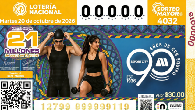 Boleto conmemorativo del Sorteo Mayor 4032 de la Lotería Nacional en homenaje a Deportes Martí.