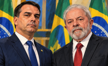 Pantalla del Tribunal Superior Electoral de Brasil mostrando el avance del escrutinio entre Flávio Bolsonaro y Lula.