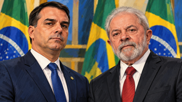 Pantalla del Tribunal Superior Electoral de Brasil mostrando el avance del escrutinio entre Flávio Bolsonaro y Lula.