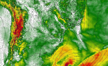 Mapa meteorológico que muestra la formación del ciclón extratropical frente a Uruguay.
