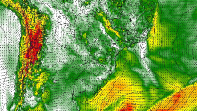 Mapa meteorológico que muestra la formación del ciclón extratropical frente a Uruguay.