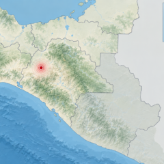Mapa del Servicio Sismológico Nacional indicando el epicentro del sismo.