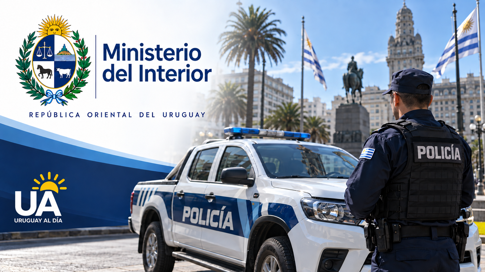 Fachada institucional del Ministerio del Interior con el escudo nacional.