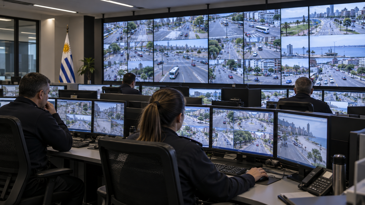Centro de monitoreo con pantallas de videovigilancia del Ministerio del Interior.