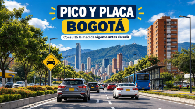 Flujo de vehículos transitando por una avenida principal de Bogotá durante la jornada.