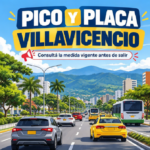 Tránsito de vehículos particulares y transporte colectivo en una avenida de Villavicencio.