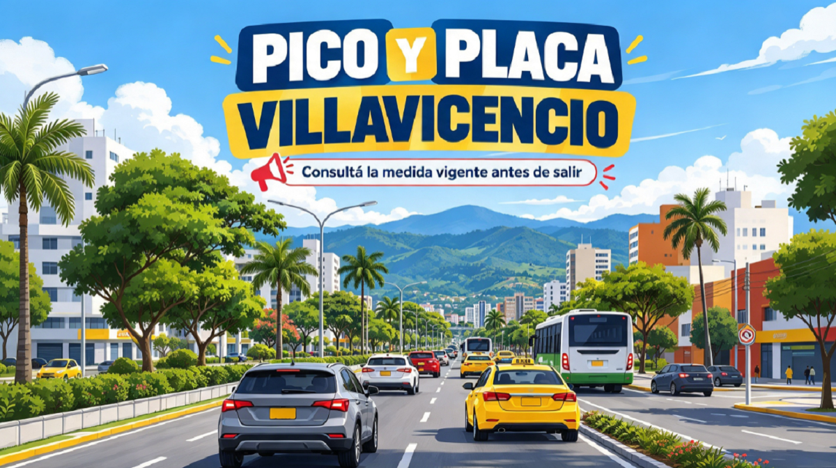 Tránsito de vehículos particulares y transporte colectivo en una avenida de Villavicencio.