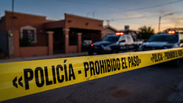 Cordon policial y peritos de la Fiscalía de Sonora trabajando en la escena del ataque.